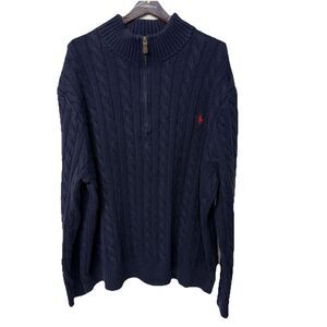 Polo Ralph Lauren Cable-Knit Cotton Quarter-Zip Sweater Blue Men 3XLT GUC